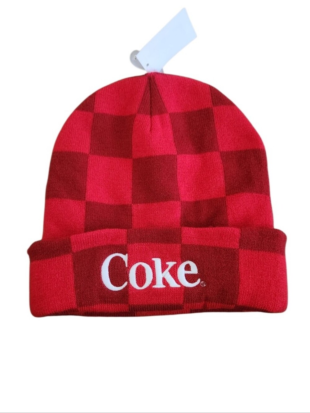 Red Checker Knit Beanie With Coke Logo Nwt
